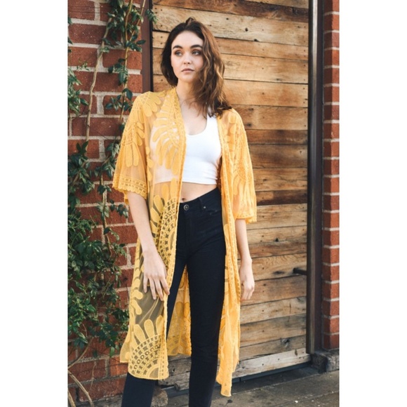 New Embroidered Sheer Bohemian Lace Kimono Duster - Picture 5 of 8